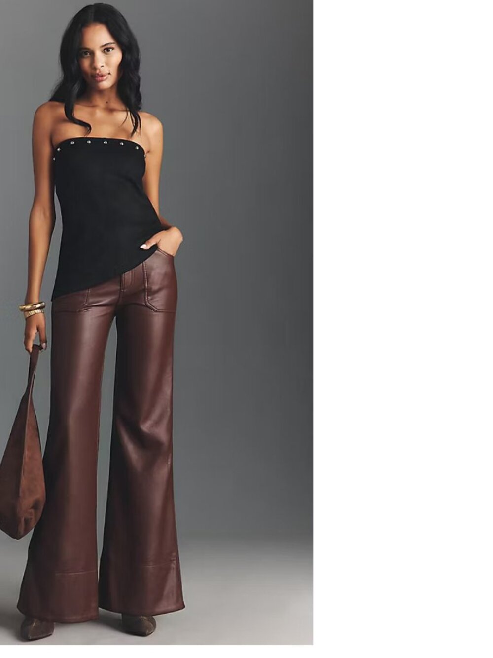anthropologie Rylan Faux Leather Relaxed High-Rise Flare Pants by Pilcro 27 new